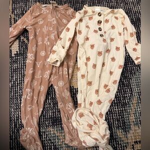 Lou Lou & Company Bear NB and Cactus Print 3-6M Footies